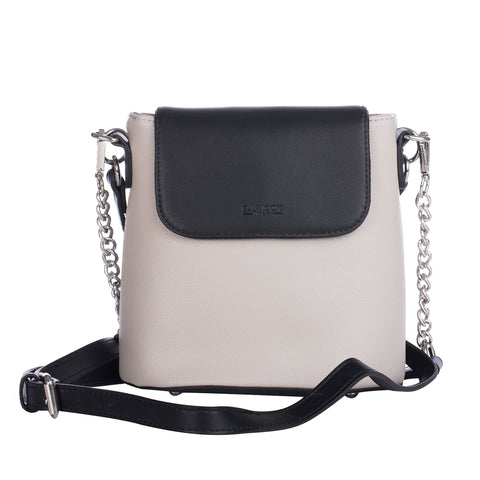 Geanta de mana, de piele ecologica cu model colorblock Ivy, Gri/Negru 20x20x12CM