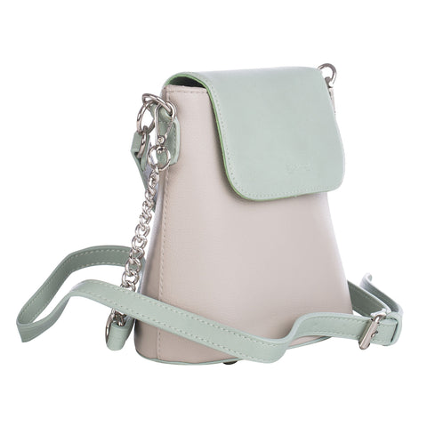 Geanta de piele ecologica cu bareta pentru umar Ivy, Gri deschis/Verde menta 20x20x12CM
