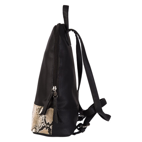 Ella Icon, Rucsac cu detaliu cu model piele de sarpe Nyssa, Negru, 35X27X13cm
