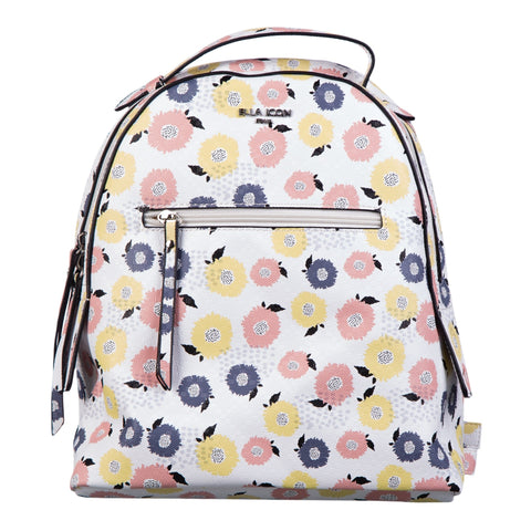 Rucsac de dama Ella Icon Nilufer, Alb cu flori, 30x26x12 cm