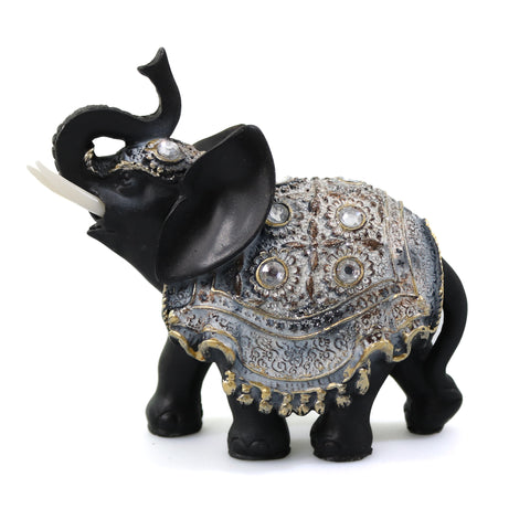 Statueta Lucky Black Elephant din rasina, Negru, 13cm