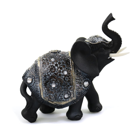 Statueta Black Elephant Silver din rasina, Negru, 14cm