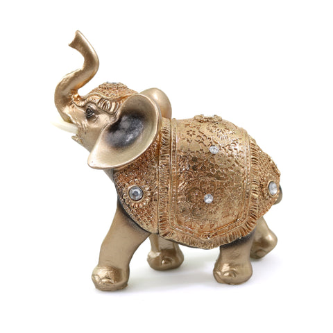 Statueta Gold Elephant din rasina, Auriu, 14cm