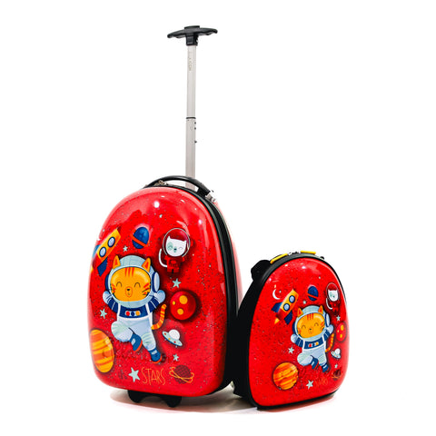 Ghiozdan tip troler pentru copii Space Cat Rosu 46X30X24