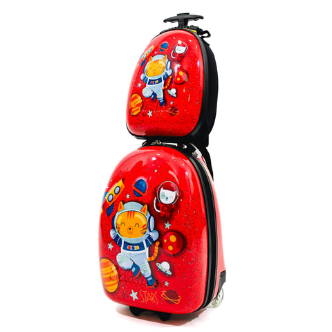 Ghiozdan tip troler pentru copii Space Cat Rosu 46X30X24