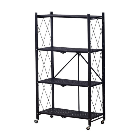 Raft depozitare mobil, metalic, cu 4 polite, pliabil, negru, 125x71x34cm