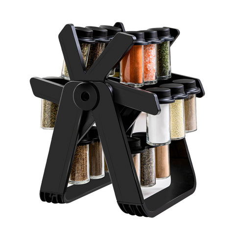 Organizator rotativ de condimente, set 18 borcane incluse, negru, 34x24x28
