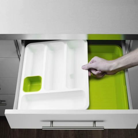 Organizator de tacamuri reglabil pentru sertar, alb cu verde, 28x36x5.5cm