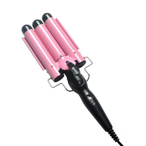 Ondulator de păr ceramic cu 3 cilindri roz 33cm