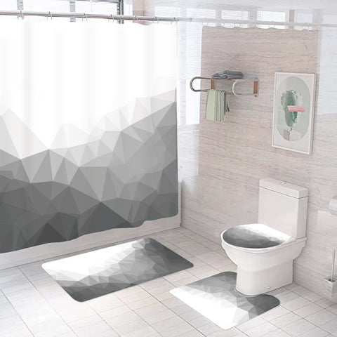 Set 4 piese baie, husa capac, covoras toaleta, covoras de baie, perdea de dus, model 3D