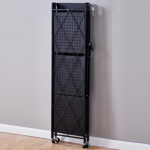 Raft depozitare mobil, metalic, cu 4 polite, pliabil, negru, 125x71x34cm