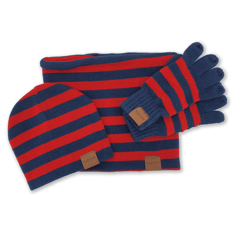 Set Iarna pentru Copii, Ella Icon, Lines, Caciula, Fular, Manusi, Rosu