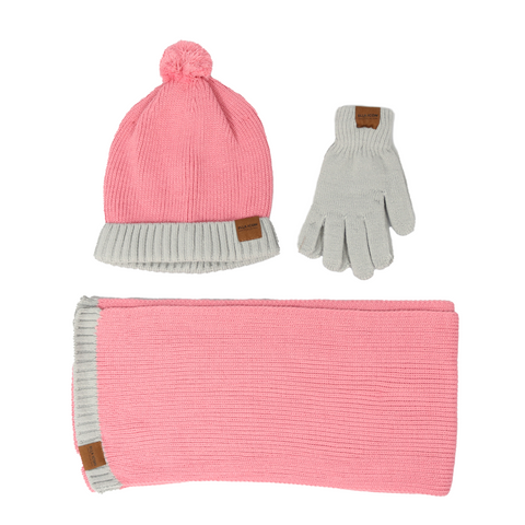 Set Iarna pentru dama, Ella Icon, Shine, Caciula, Fular, Manusi, Roz