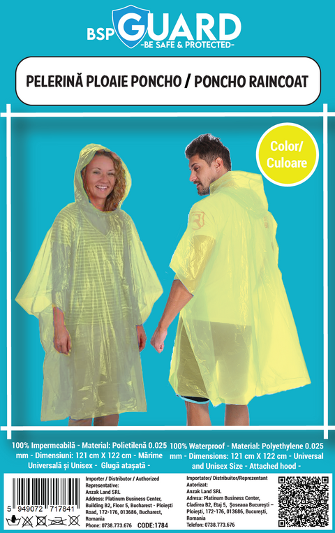 Pelerina de Ploaie - Model Poncho - Galben - BSP Guard