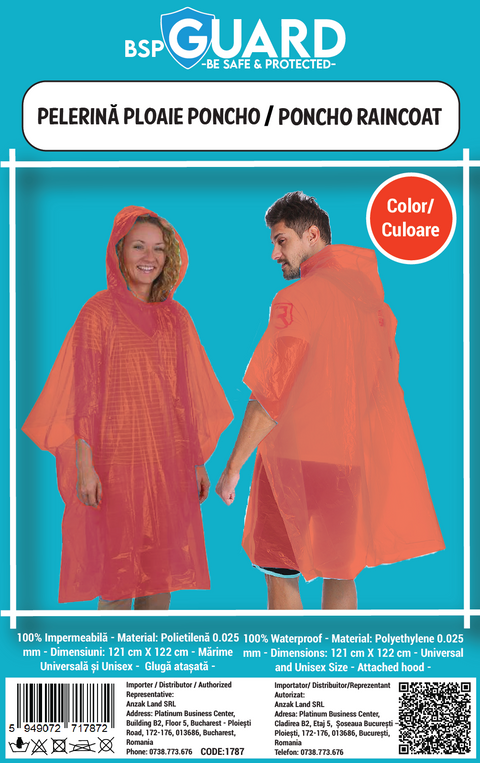 Pelerina de Ploaie - Model Poncho - Rosu - BSP Guard