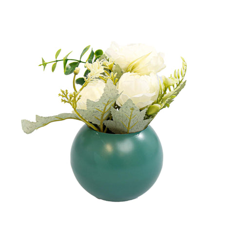 Vaza Rotunda Cu Flori, Alb, Plastic, 17Cm