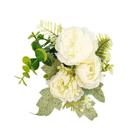 Vaza Rotunda Cu Flori, Alb, Plastic, 17Cm