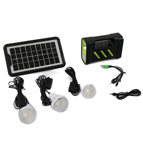 Sistem de iluminat solar cu lanterna GDPLUS, 3 becuri led, incarcare USB, GD-12