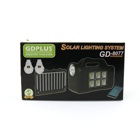 Sistem de iluminat solar GDPLUS 2 becuri LED, lampa LED, USB, GD-8077