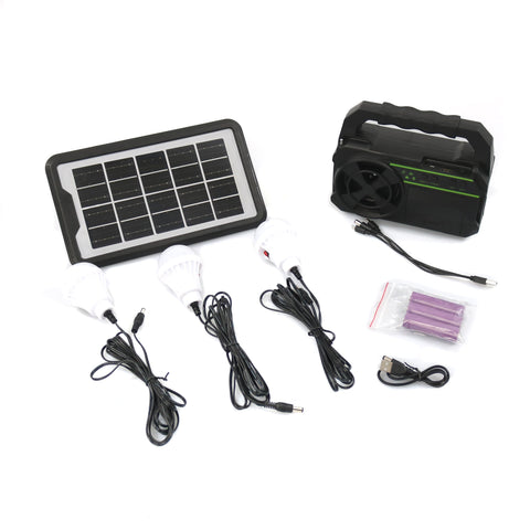 Sistem de iluminat solar GDPLUS cu lanterna, 3 becuri LED si Radio/Bluetooth, GD-8081