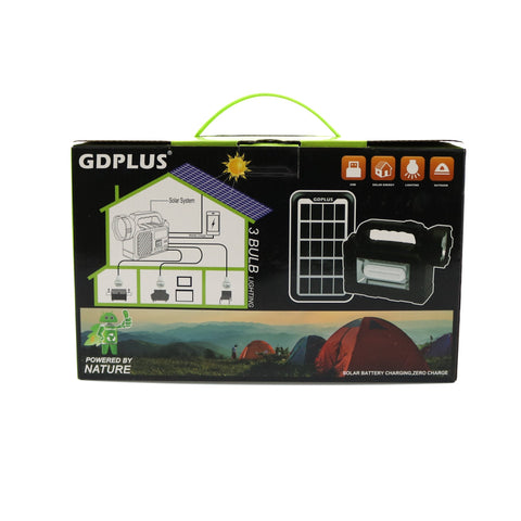 Sistem de iluminat solar GDPLUS, 3 becuri, lanterna, 24W, USB, GDP30