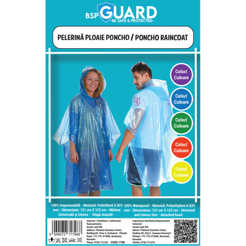 Pelerina de Ploaie - Model Poncho - Albastru - BSP Guard